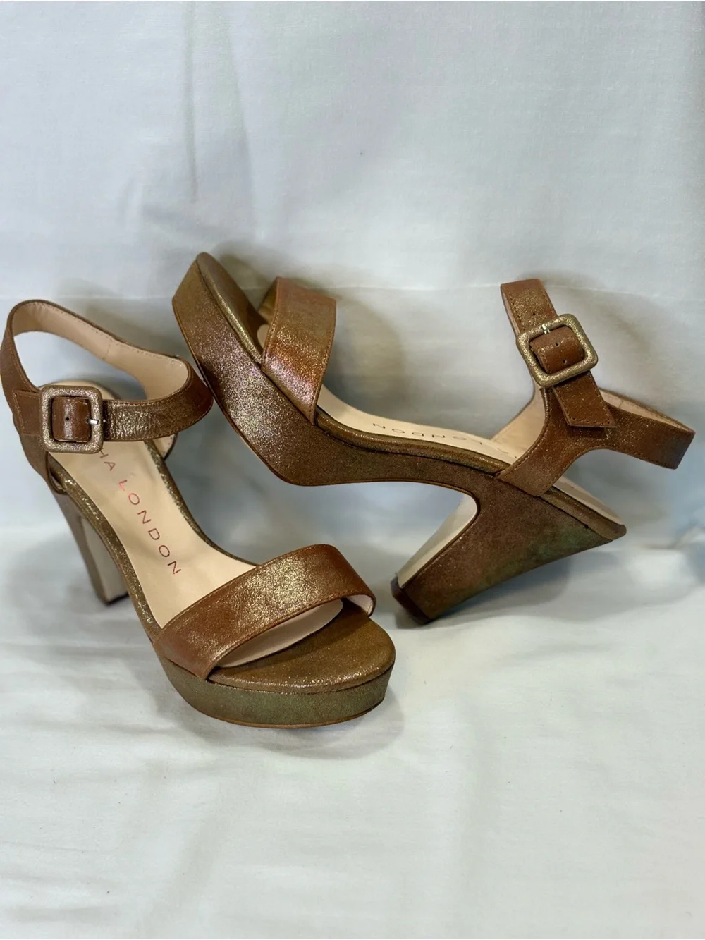 SACHA LONDON EWISE Brown Platform Sandal Fine Snakeskin Shimmer 7.5 EUC $156